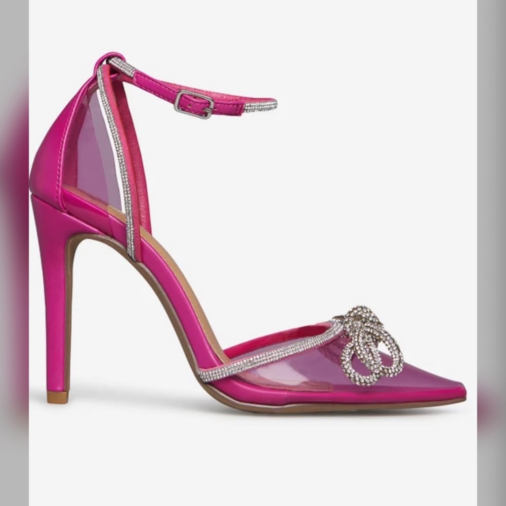 💕 Valentine Hot Fuchsia Diamond Embellished Pumps - Picture 7 of 11